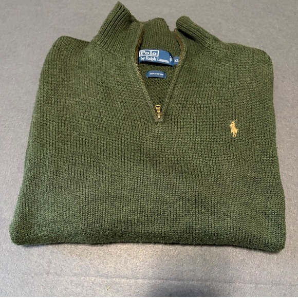Polo Ralph Lauren Other - Polo Ralph Lauren Mens XL Green Quarter Zip Sweater Heavy Cotton Fall Logo